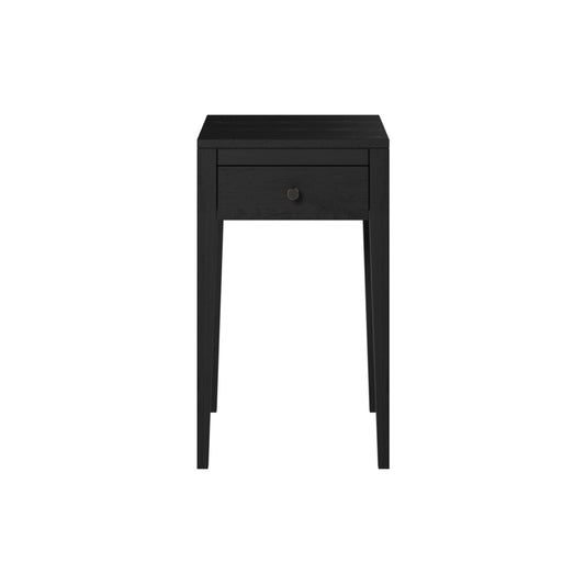 Radford Black Bedside Table | 1 Drawer, Solid Oak, Tapered Legs