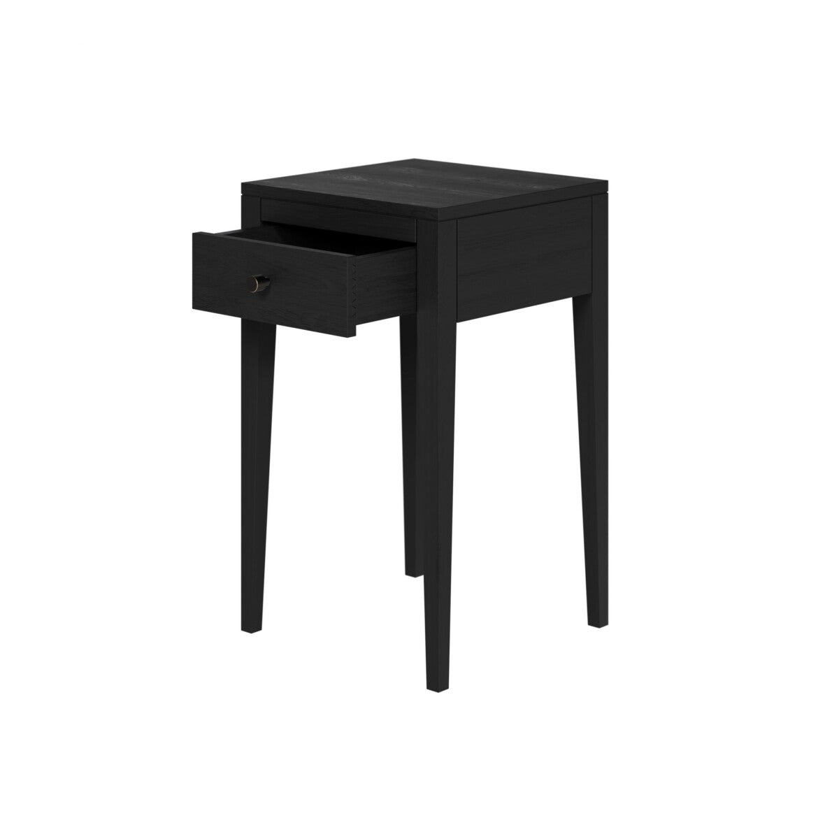 Radford Black Bedside Table | 1 Drawer, Solid Oak, Tapered Legs