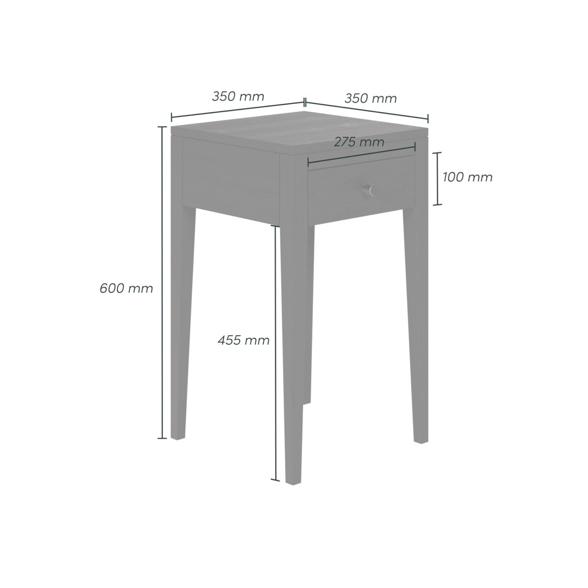 Radford Black Bedside Table | 1 Drawer, Solid Oak, Tapered Legs