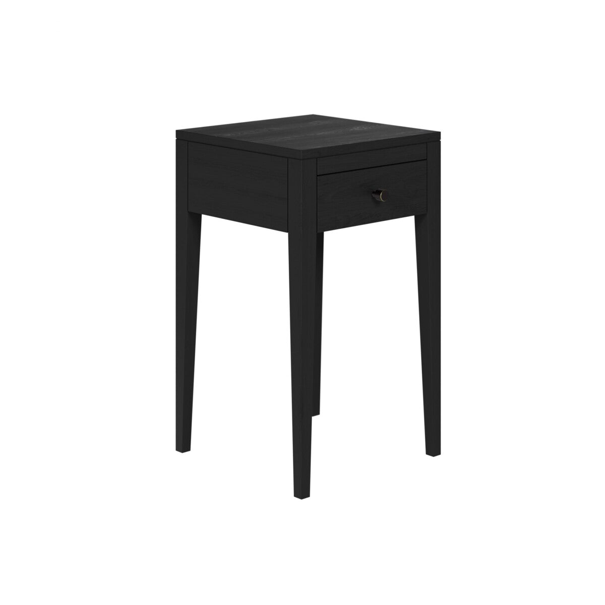 Radford Black Bedside Table | 1 Drawer, Solid Oak, Tapered Legs
