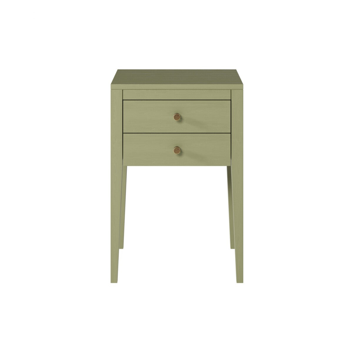 Radford Lichen Bedside Table | 2 Drawers, Solid Oak, Tapered Legs