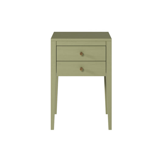 Radford Lichen Bedside Table | 2 Drawers, Solid Oak, Tapered Legs