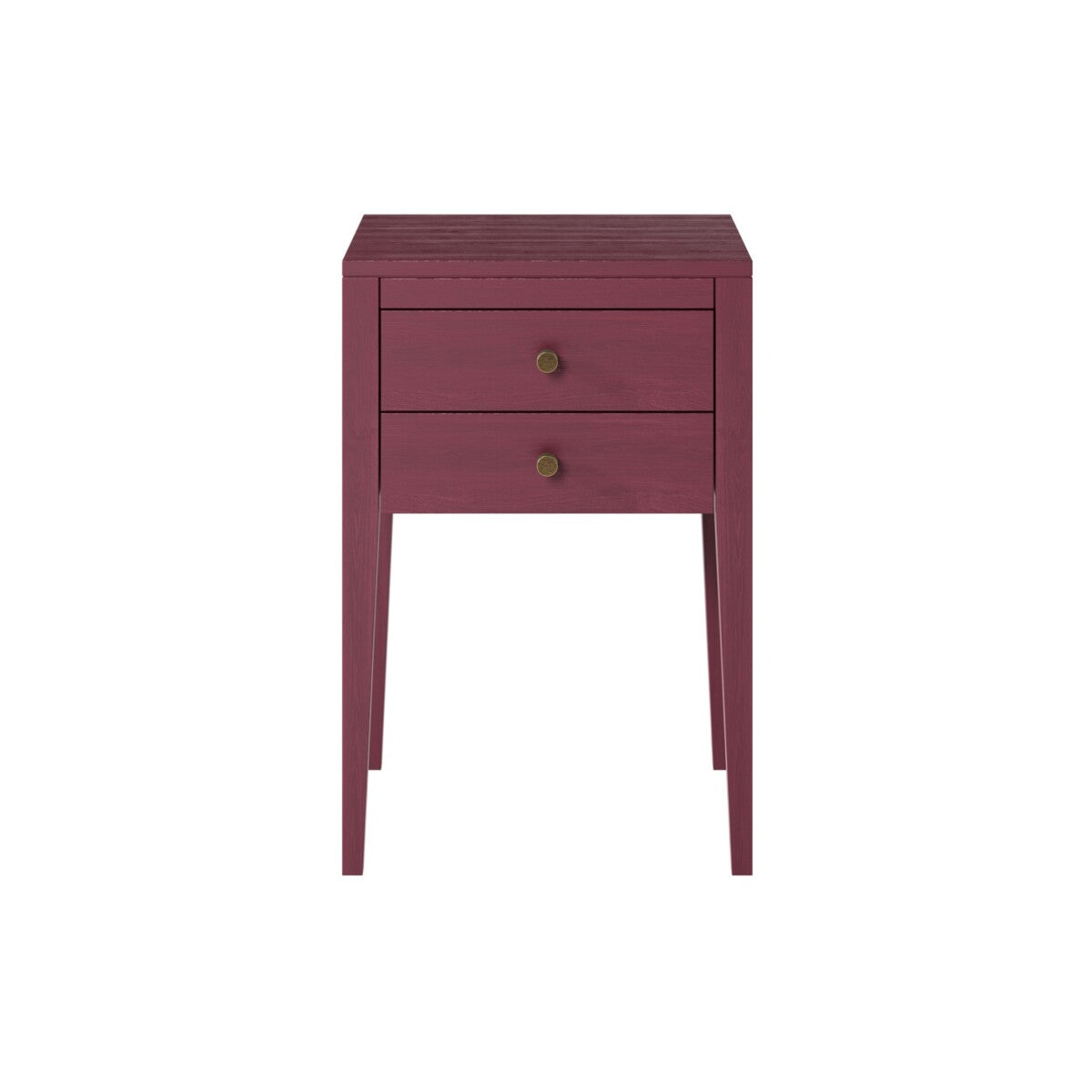 Radford Red Bedside Table | 2 Drawers, Solid Oak, Tapered Legs