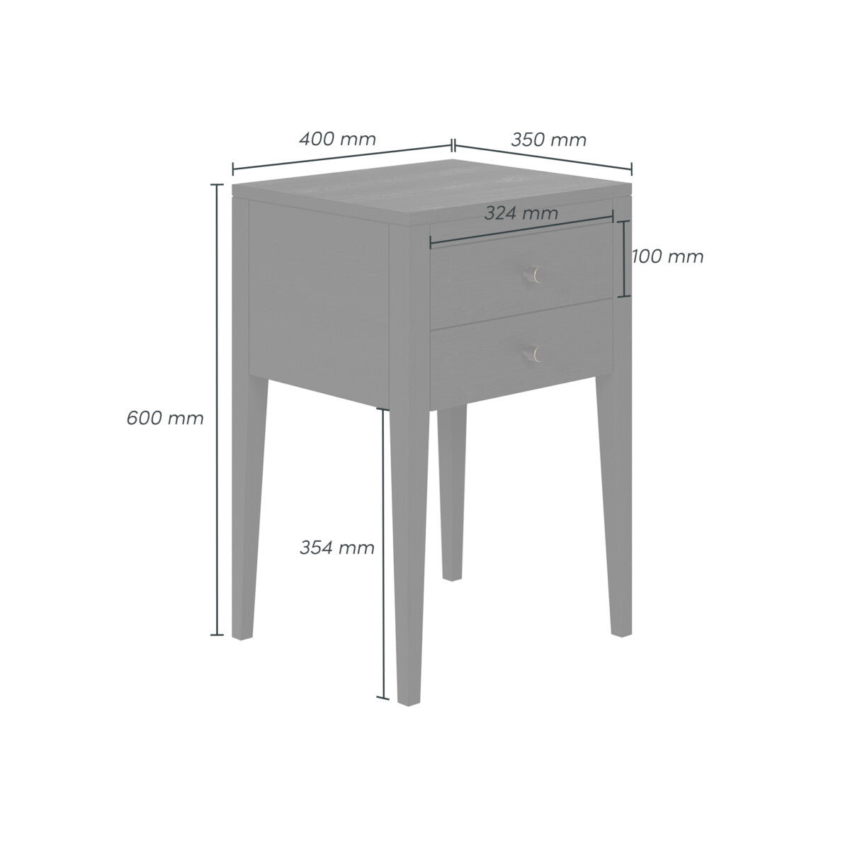 Radford Black Bedside Table | 2 Drawers, Solid Oak, Tapered Legs