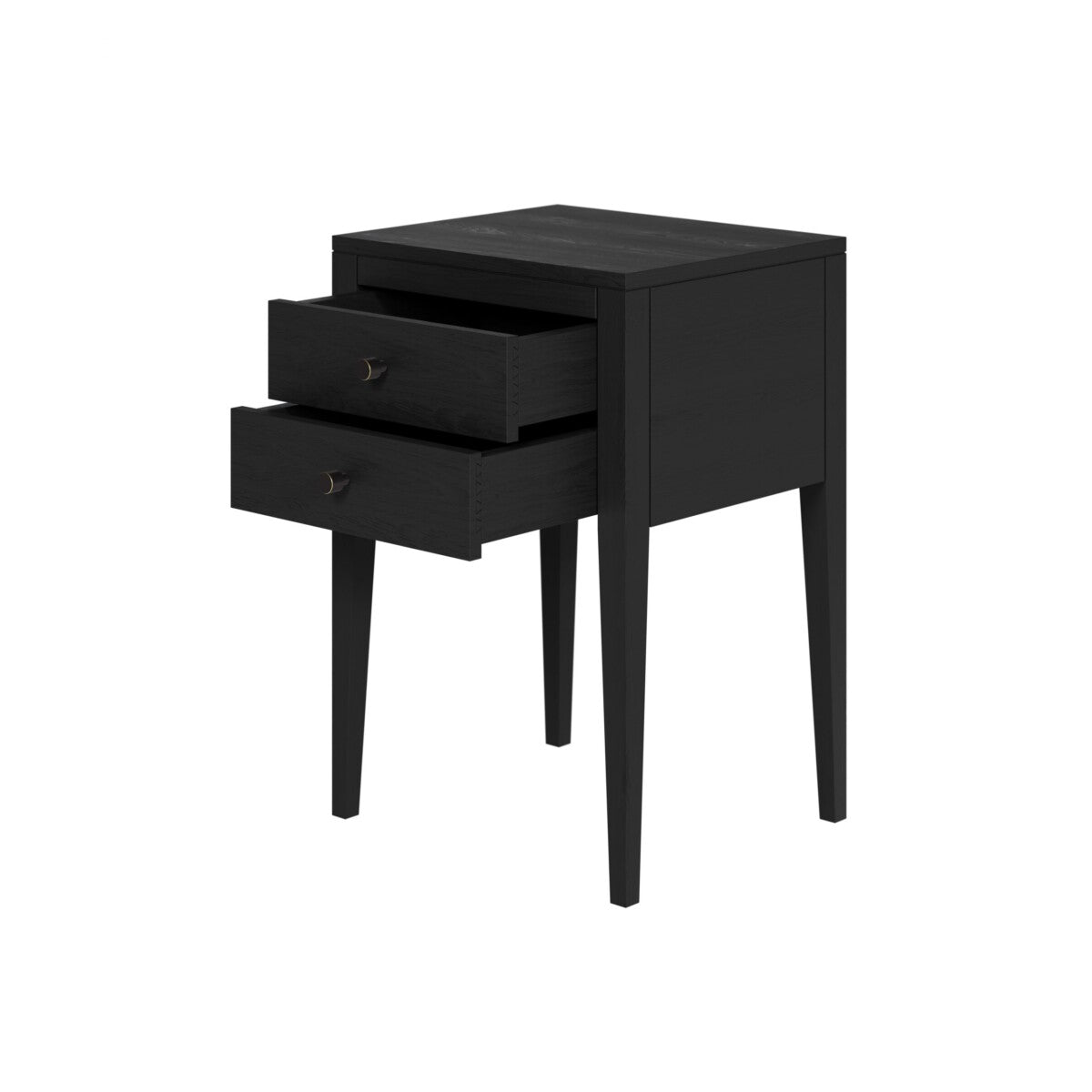 Radford Black Bedside Table | 2 Drawers, Solid Oak, Tapered Legs