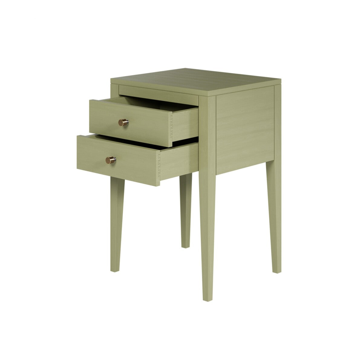 Radford Lichen Bedside Table | 2 Drawers, Solid Oak, Tapered Legs