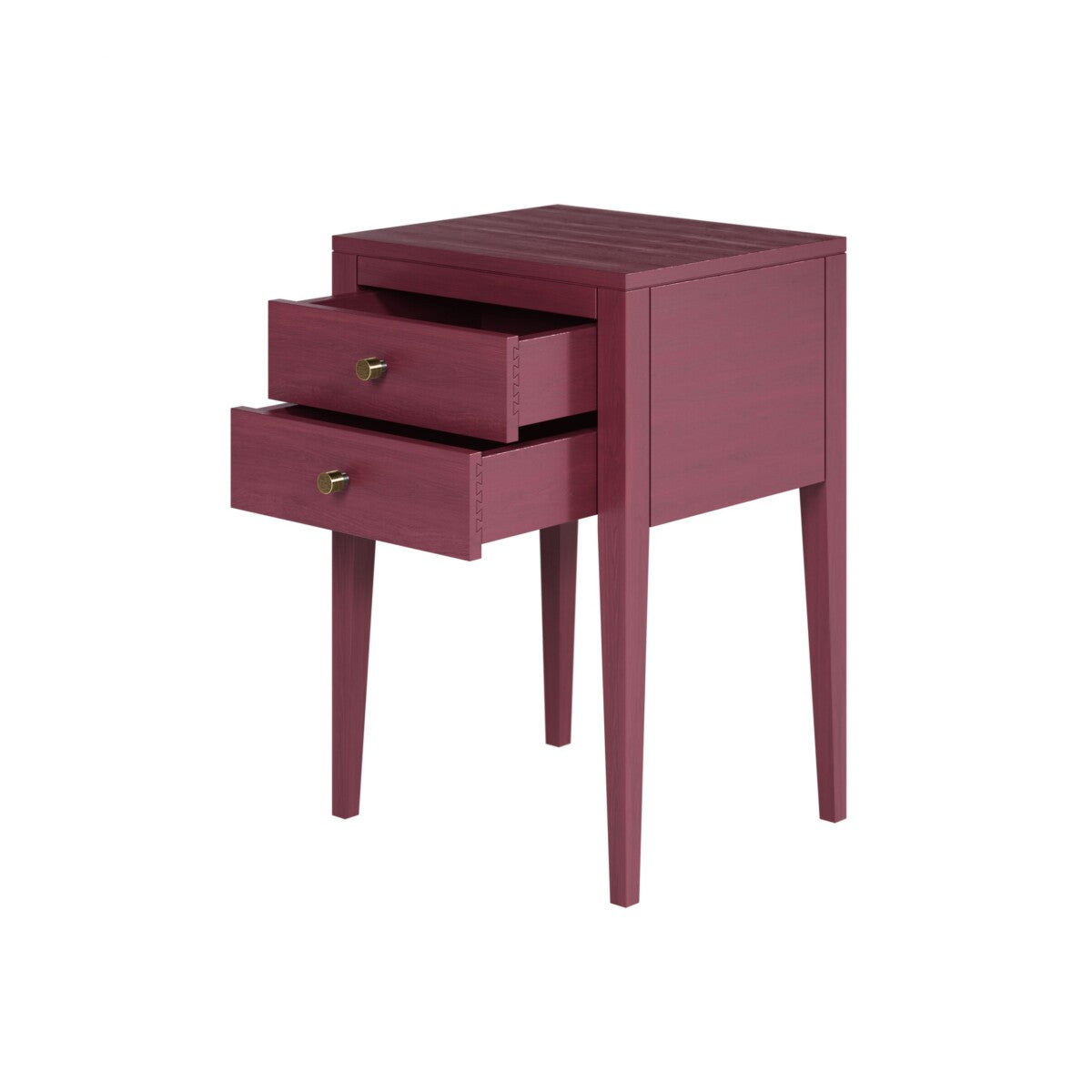 Radford Red Bedside Table | 2 Drawers, Solid Oak, Tapered Legs