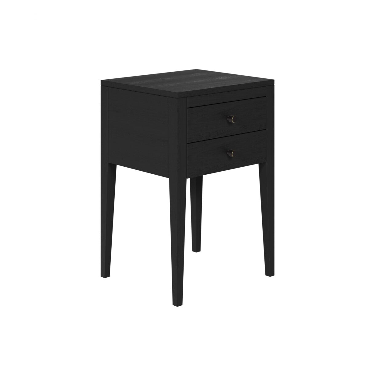 Radford Black Bedside Table | 2 Drawers, Solid Oak, Tapered Legs