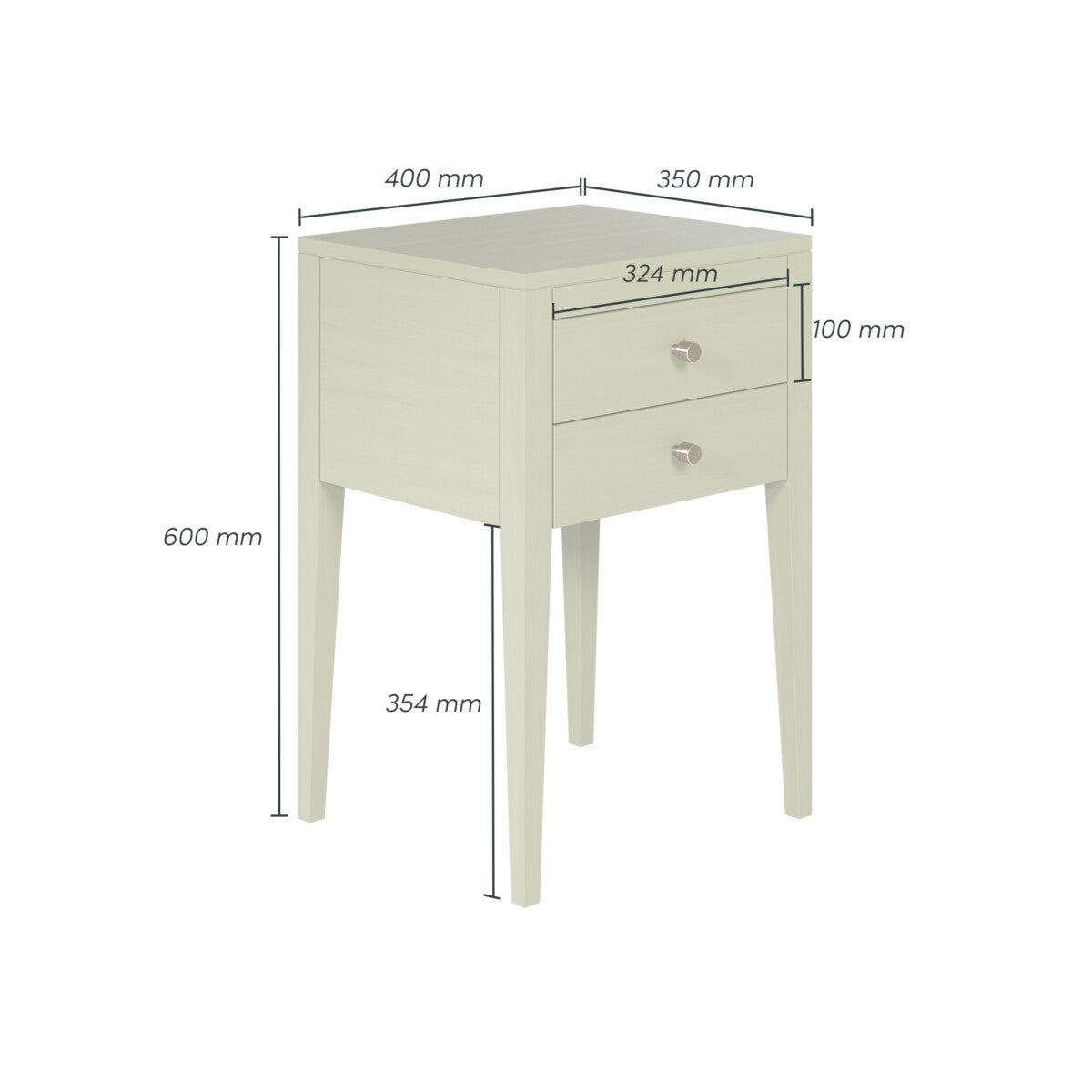 Radford Lichen Bedside Table | 2 Drawers, Solid Oak, Tapered Legs