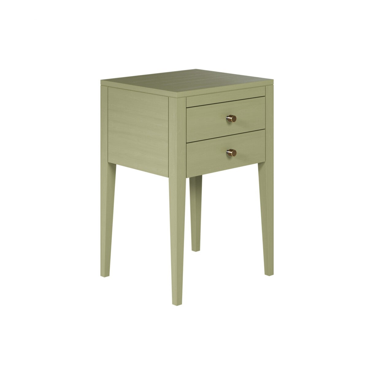 Radford Lichen Bedside Table | 2 Drawers, Solid Oak, Tapered Legs