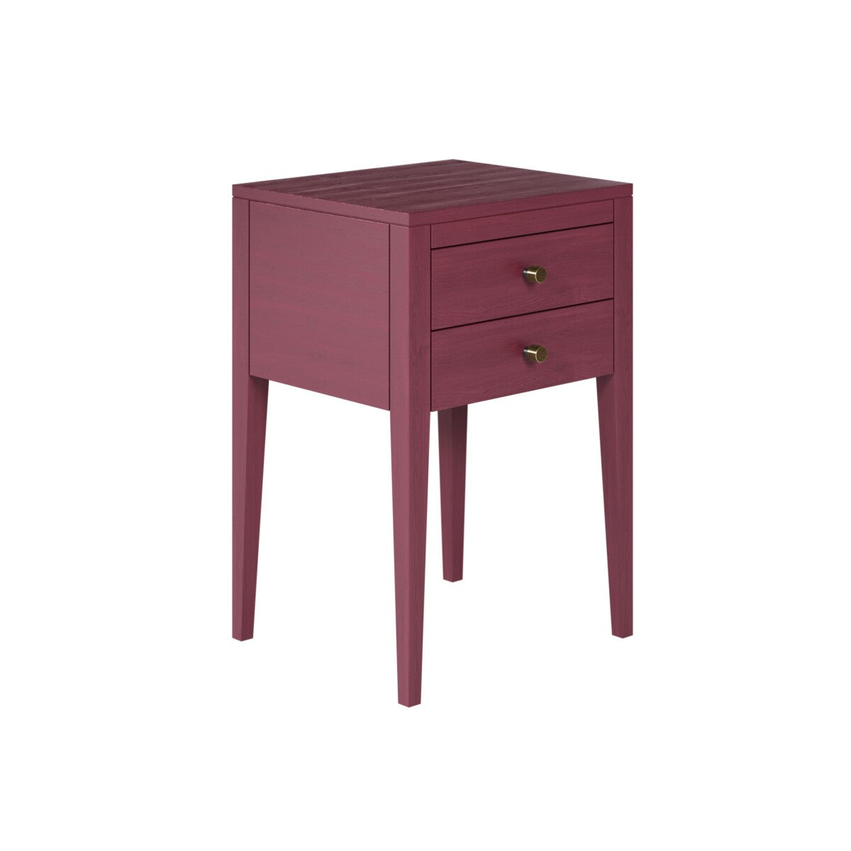 Radford Red Bedside Table | 2 Drawers, Solid Oak, Tapered Legs