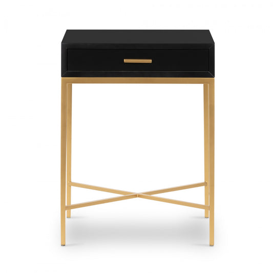 Berkeley Black Bedside Table | 1 Drawer & Gold Tapered Legs