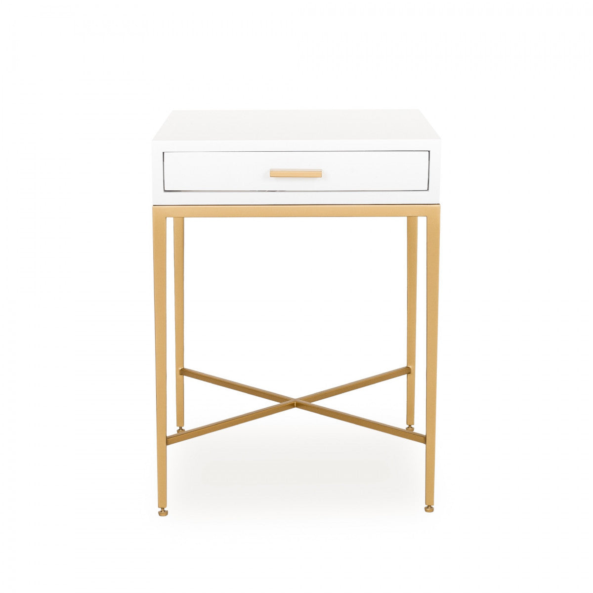Berkeley White Bedside Table | 1 Drawer & Gold Tapered Legs