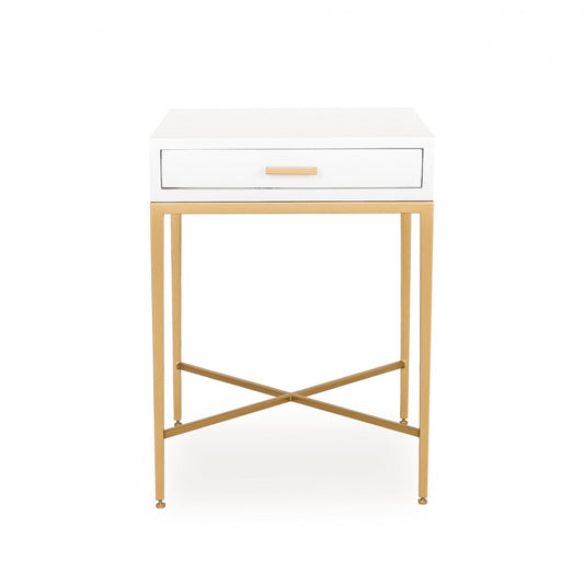 Berkeley White Bedside Table | 1 Drawer & Gold Tapered Legs