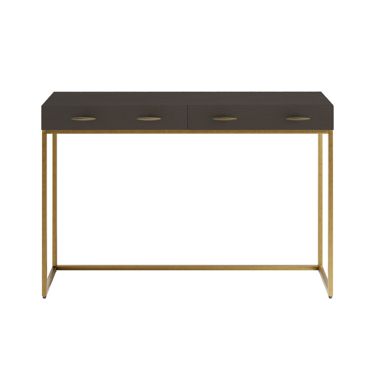 Hampton Console Table | Brown Shagreen with Brass Handles