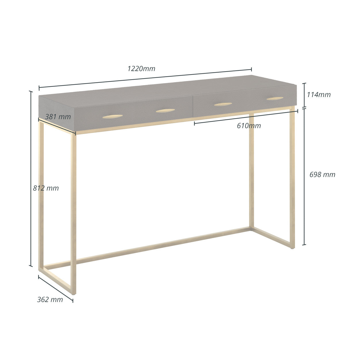 Hampton Console Table | Brown Shagreen with Brass Handles