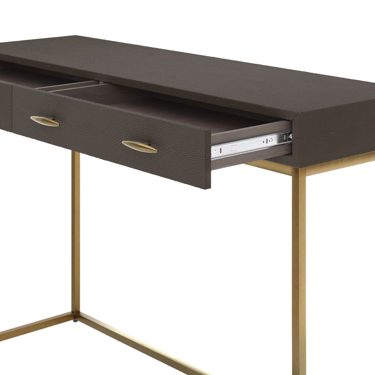 Hampton Console Table | Brown Shagreen with Brass Handles