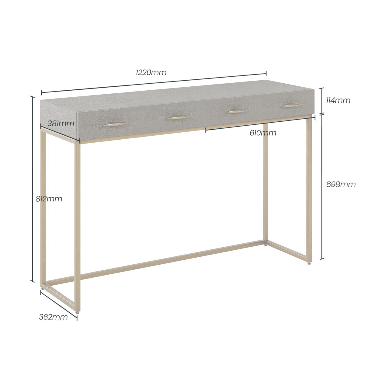 Hampton Console Table | Grey Shagreen with Brass Handles