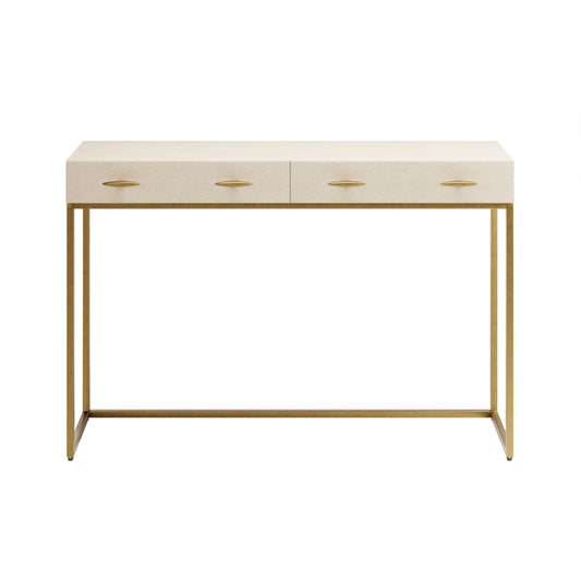 Hampton Console Table | Ivory Shagreen with Brass Handles