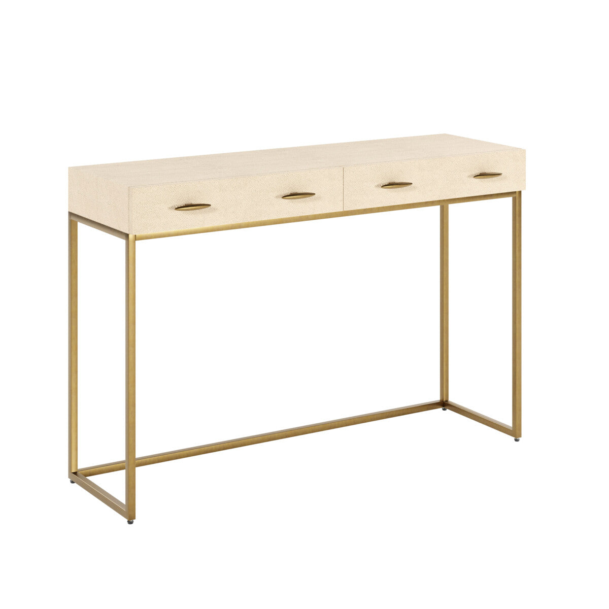 Hampton Console Table | Ivory Shagreen with Brass Handles