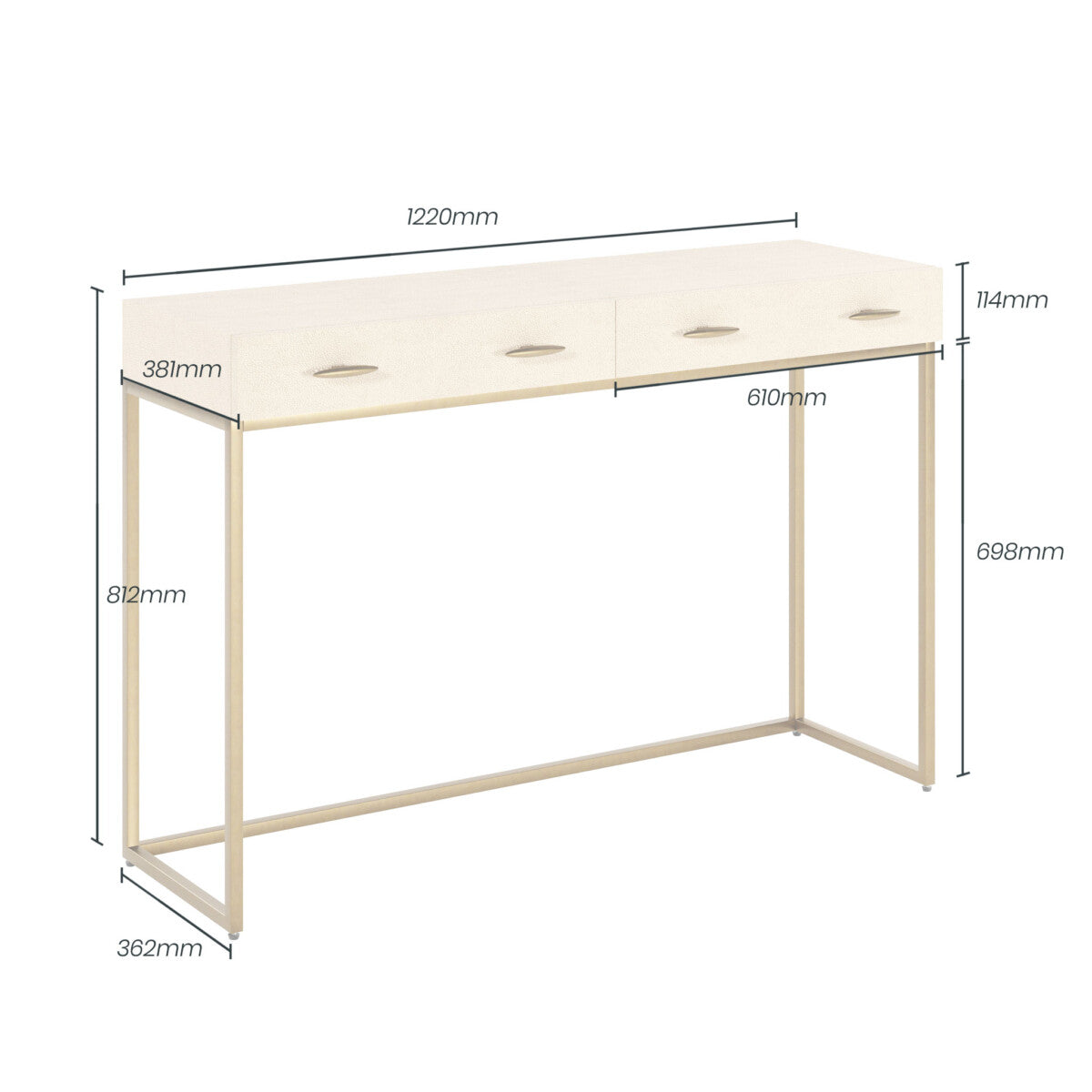 Hampton Console Table | Ivory Shagreen with Brass Handles