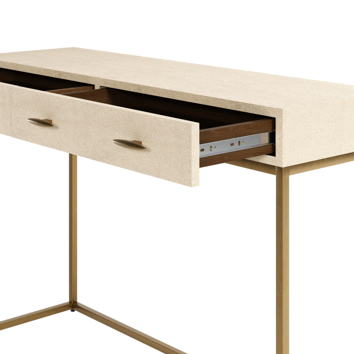 Hampton Console Table | Ivory Shagreen with Brass Handles