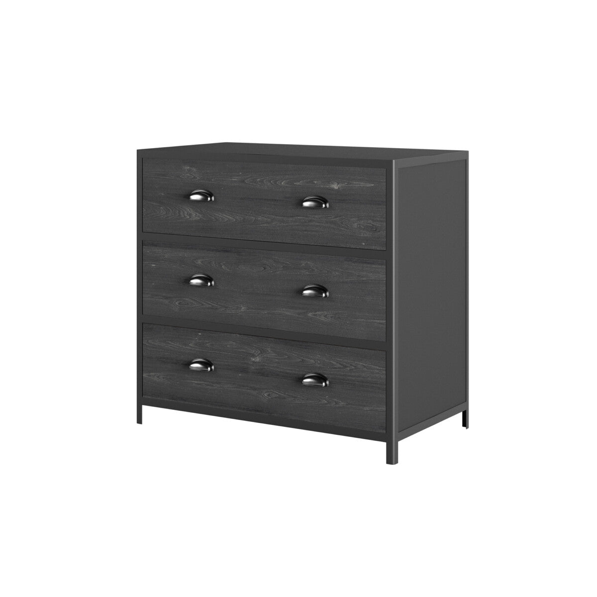 Grafton Chest of Drawers - Industrial Black with Oak & Concrete Top