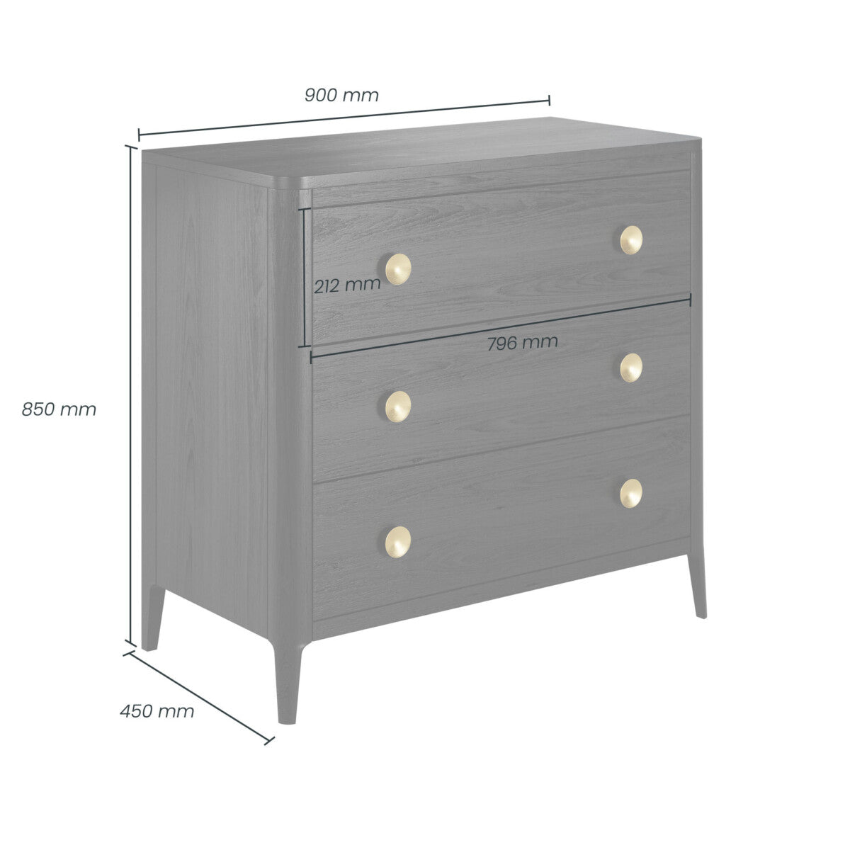 Abberley Black Chest of Drawers | 3 Drawers & Brass Handles