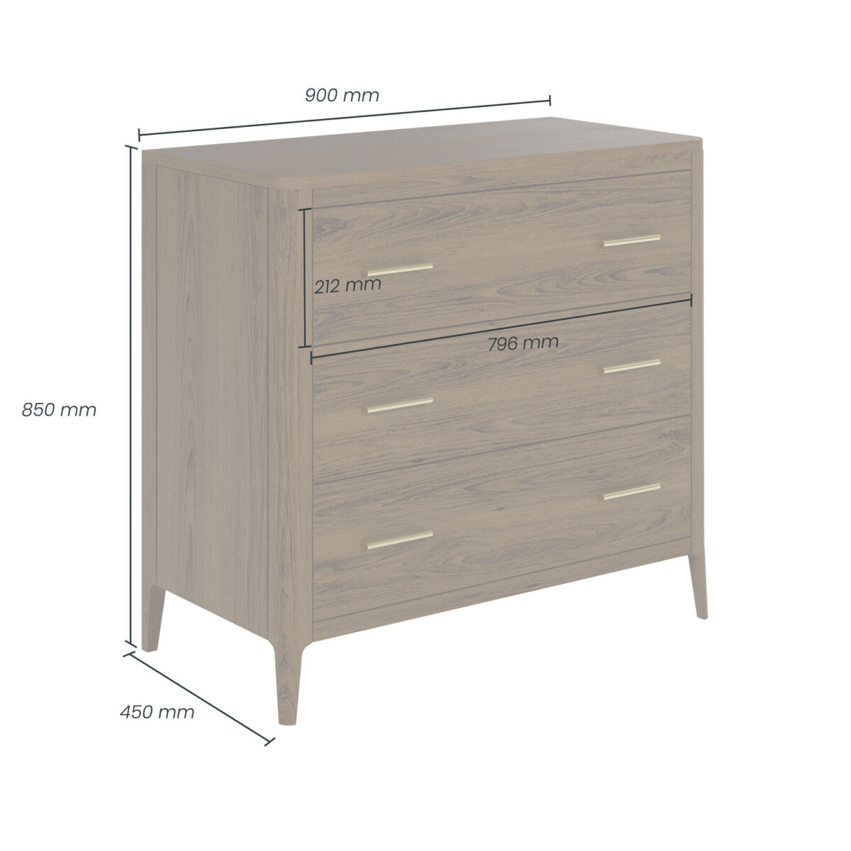 Abberley Brown Chest of Drawers | 3 Drawers & Bronze Handles