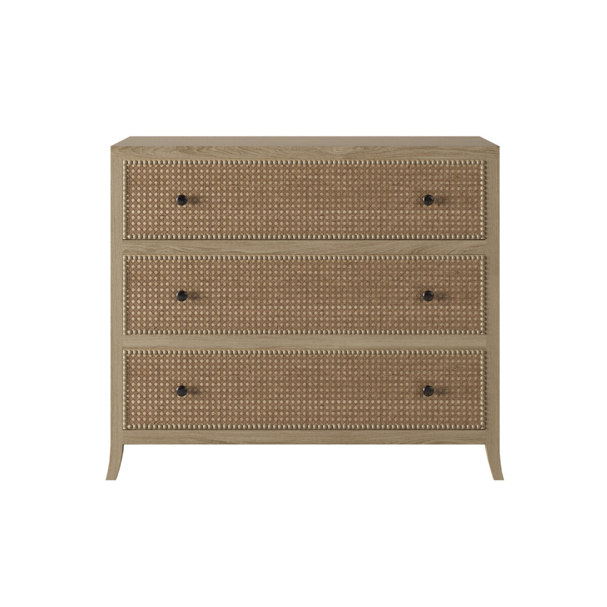 Witley Chest of Drawers | 3 Drawers, Rattan Front, Gunmetal Handles