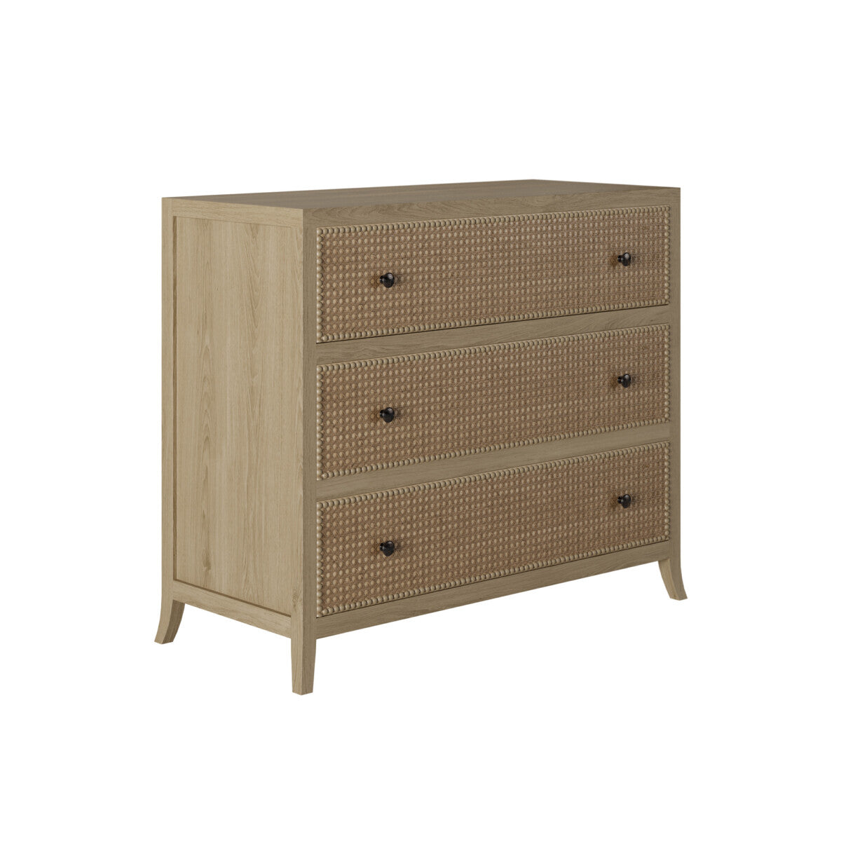 Witley Chest of Drawers | 3 Drawers, Rattan Front, Gunmetal Handles