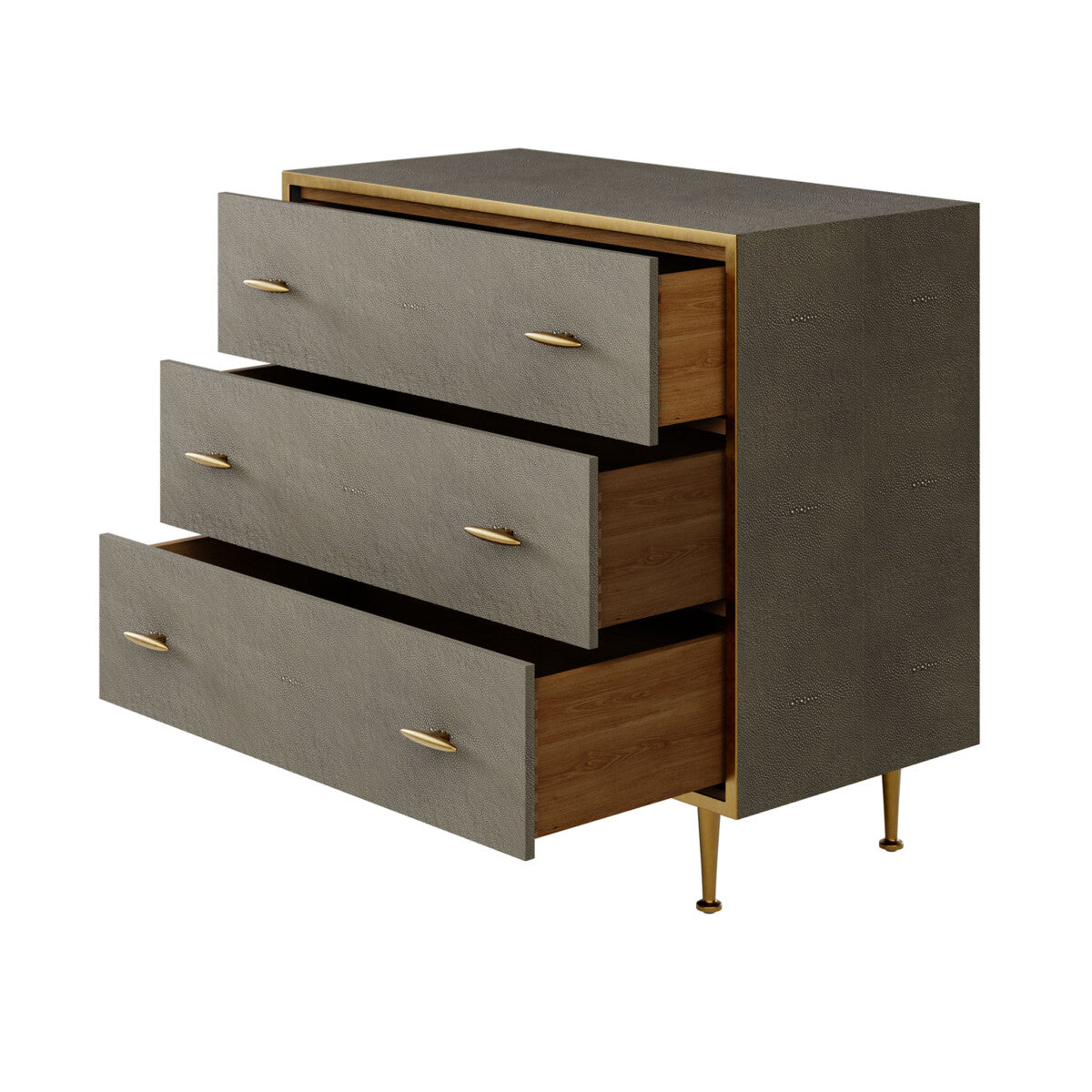 Hampton Chest of Drawers | Grey Shagreen with Brass Handles