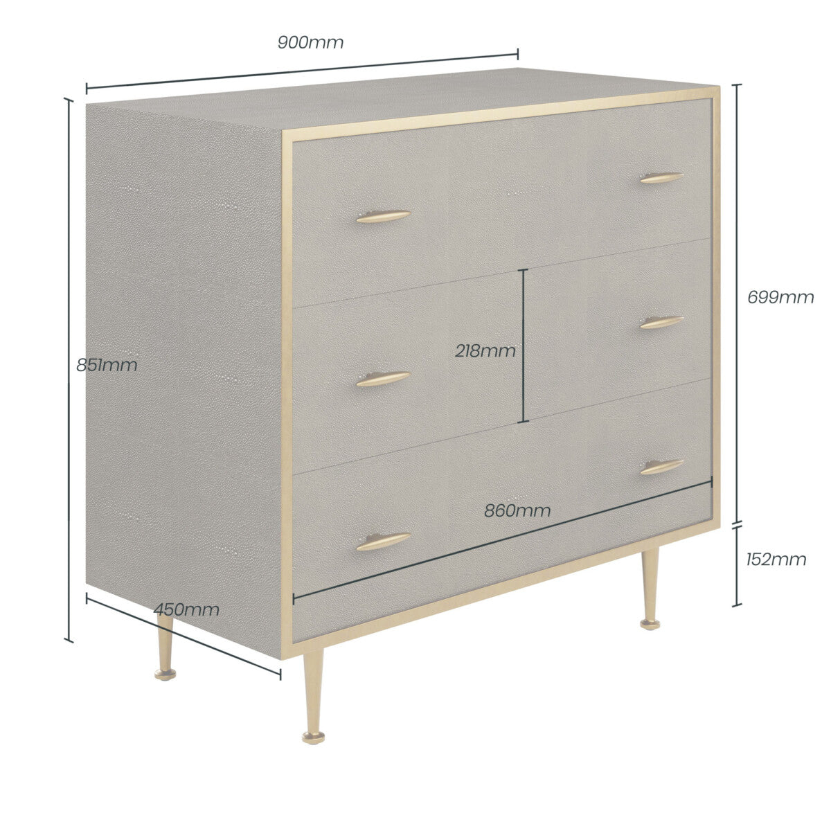 Hampton Chest of Drawers | Grey Shagreen with Brass Handles