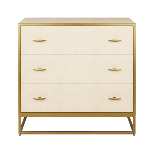 Hampton Chest of Drawers | Ivory Shagreen with Brass Handles