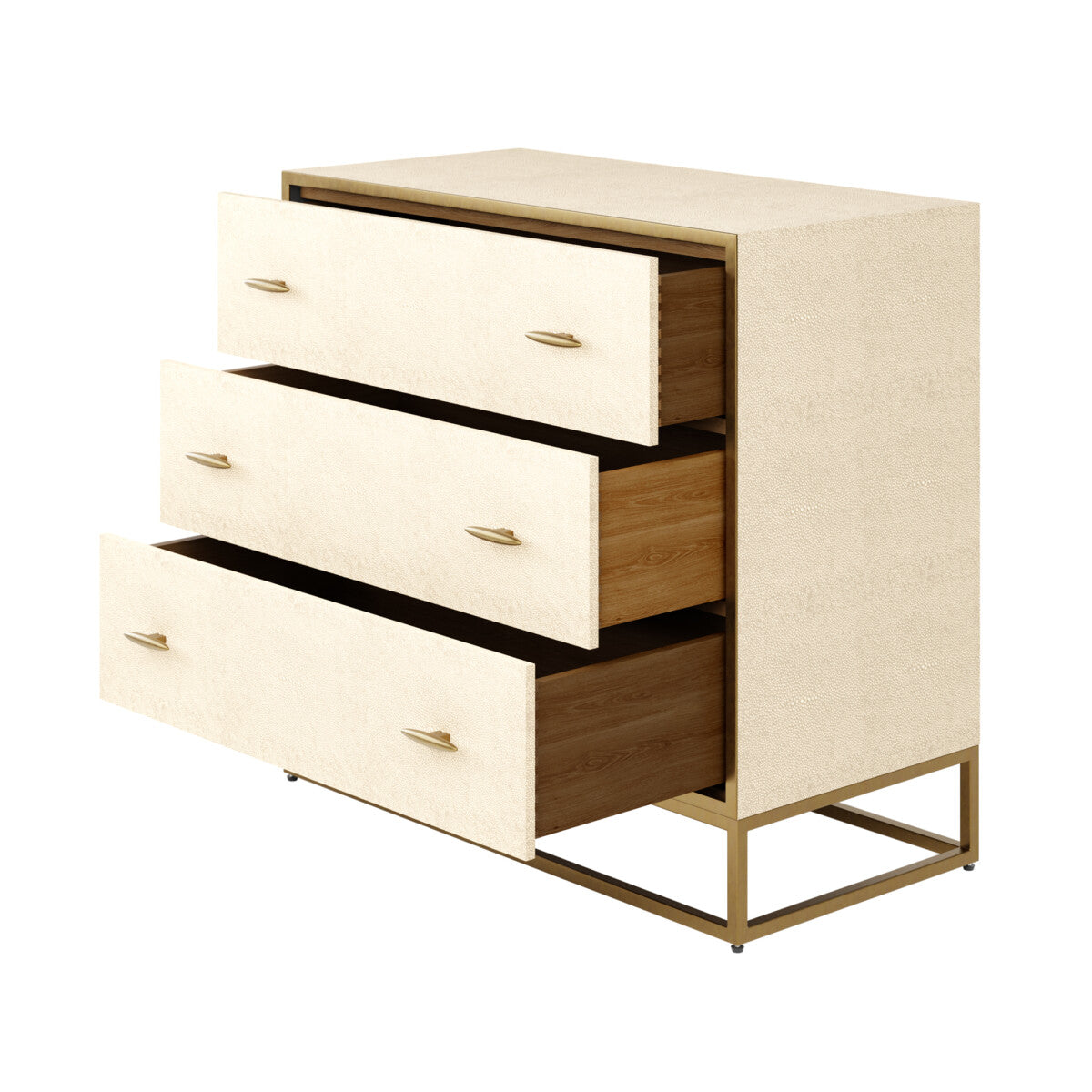 Hampton Chest of Drawers | Ivory Shagreen with Brass Handles