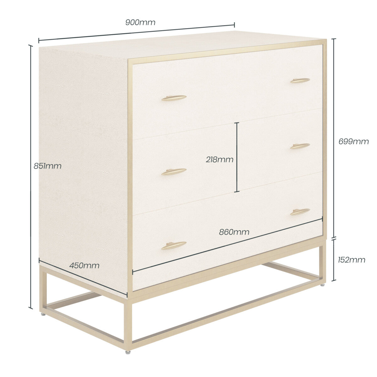 Hampton Chest of Drawers | Ivory Shagreen with Brass Handles