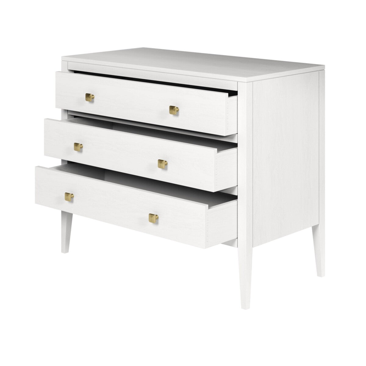Radford White Chest of Drawers | 3 Drawers, Brass-Style Handles