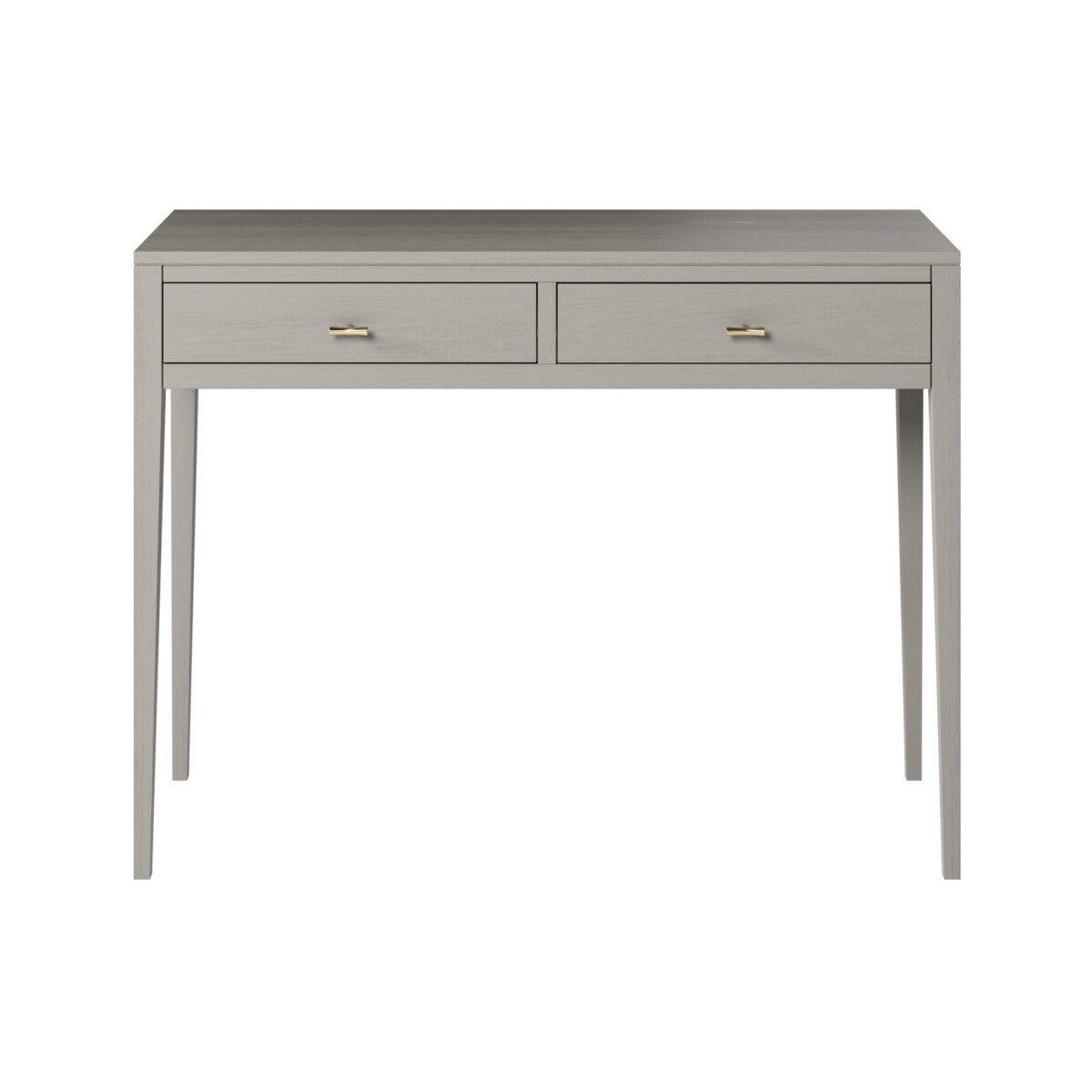 Radford Grey Console Table – Solid Oak, Two Drawers, Brass Handles