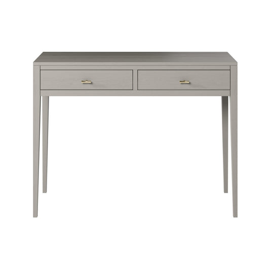 Radford Grey Console Table – Solid Oak, Two Drawers, Brass Handles