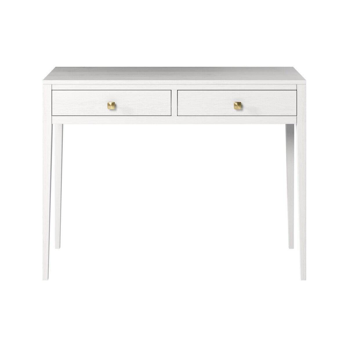 Radford White Console Table – Solid Oak, Two Drawers, Brass Handles