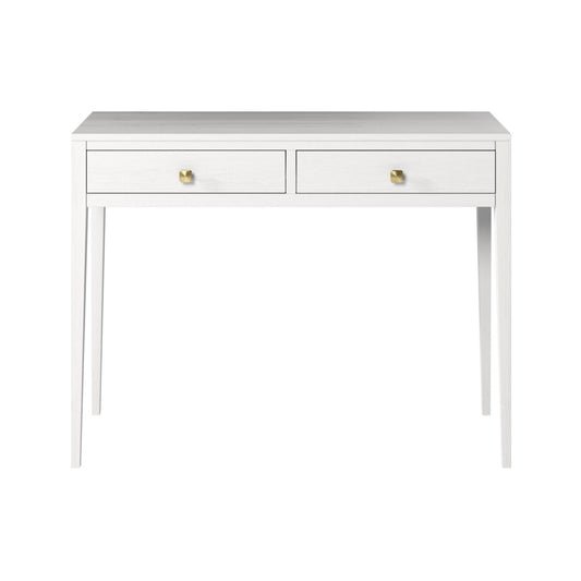Radford White Console Table – Solid Oak, Two Drawers, Brass Handles