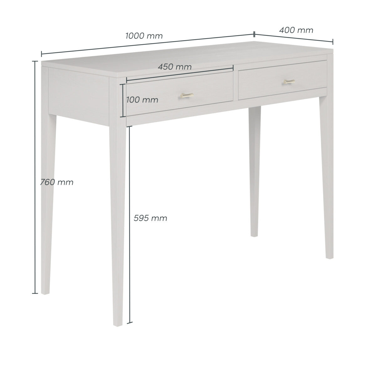 Radford Grey Console Table – Solid Oak, Two Drawers, Brass Handles