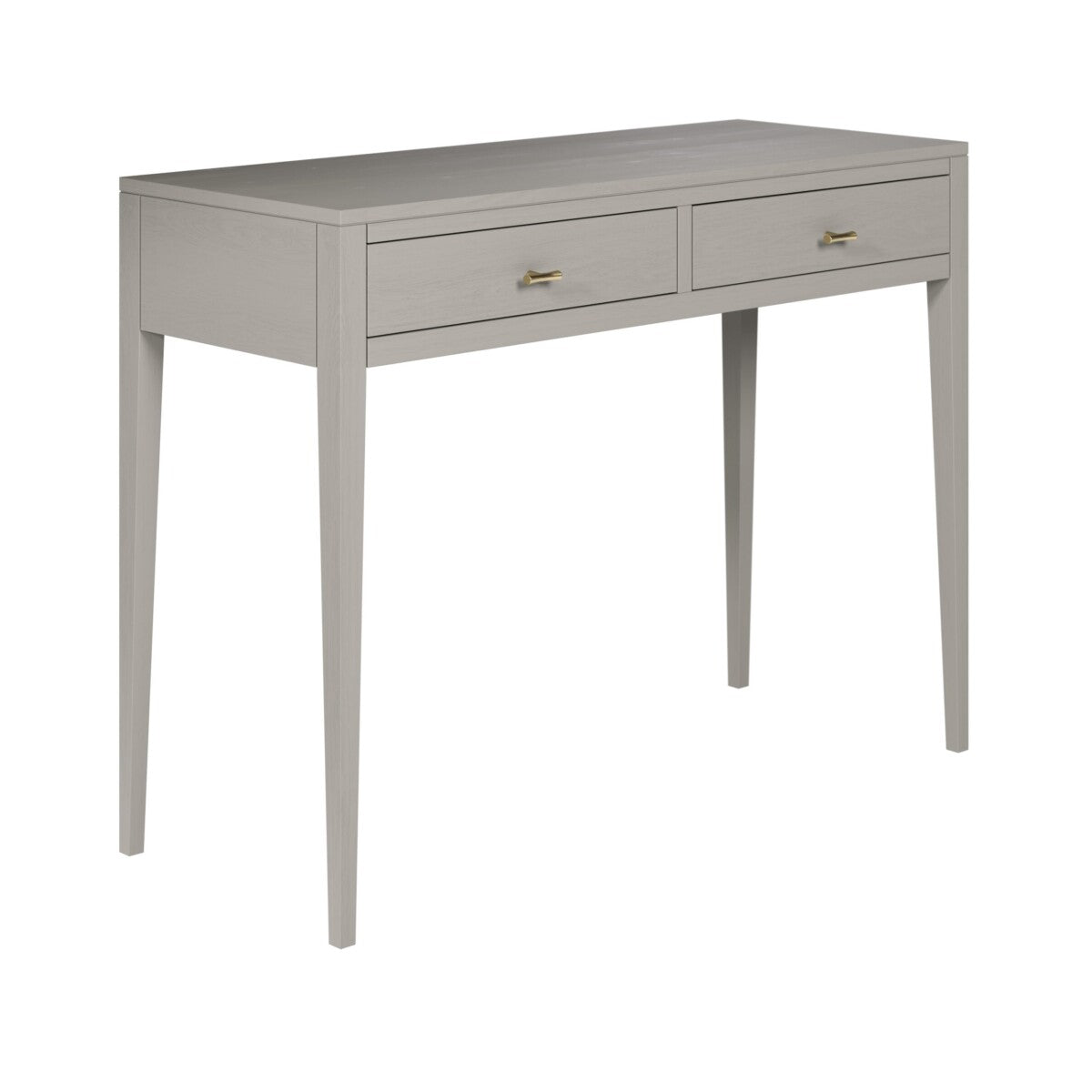 Radford Grey Console Table – Solid Oak, Two Drawers, Brass Handles