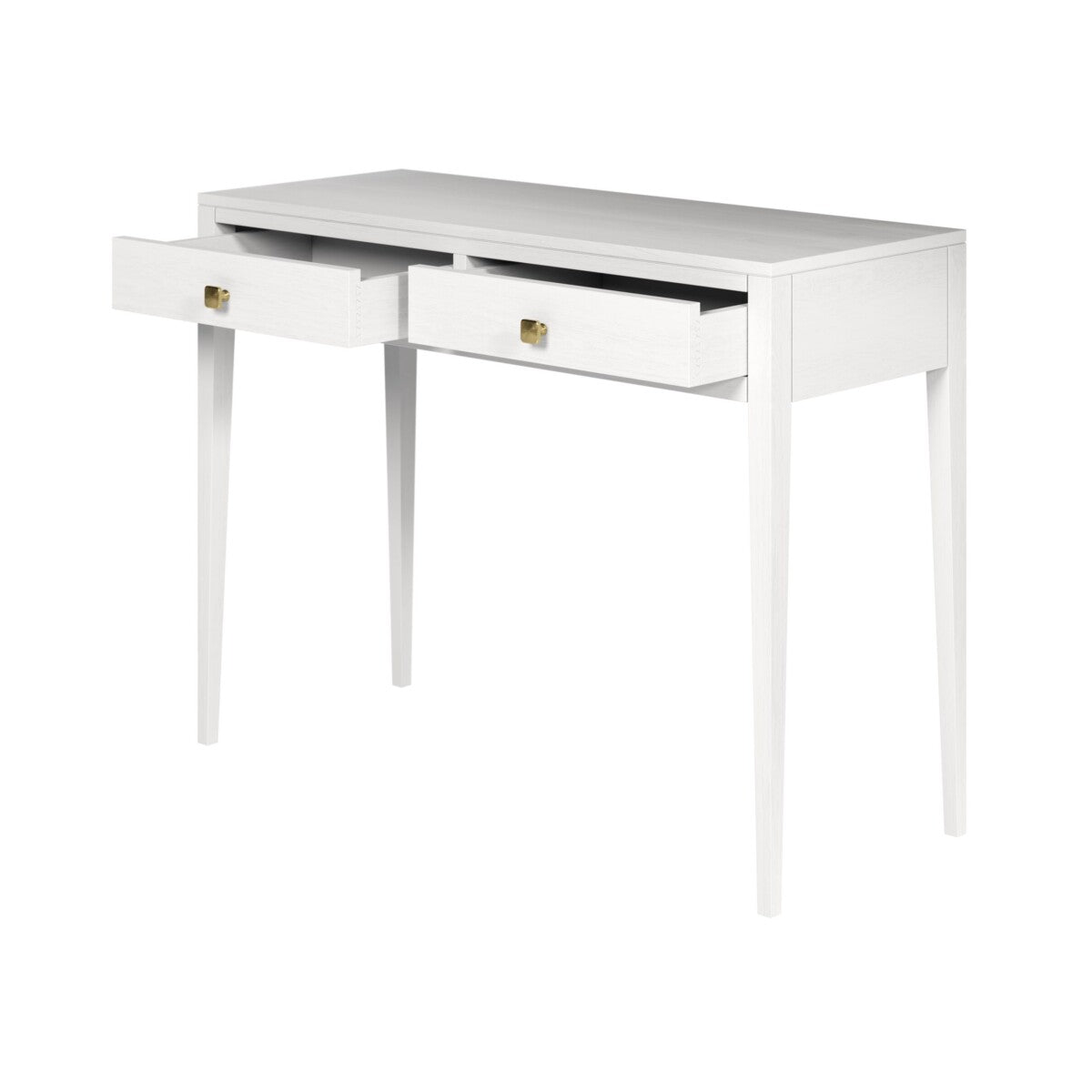 Radford White Console Table – Solid Oak, Two Drawers, Brass Handles