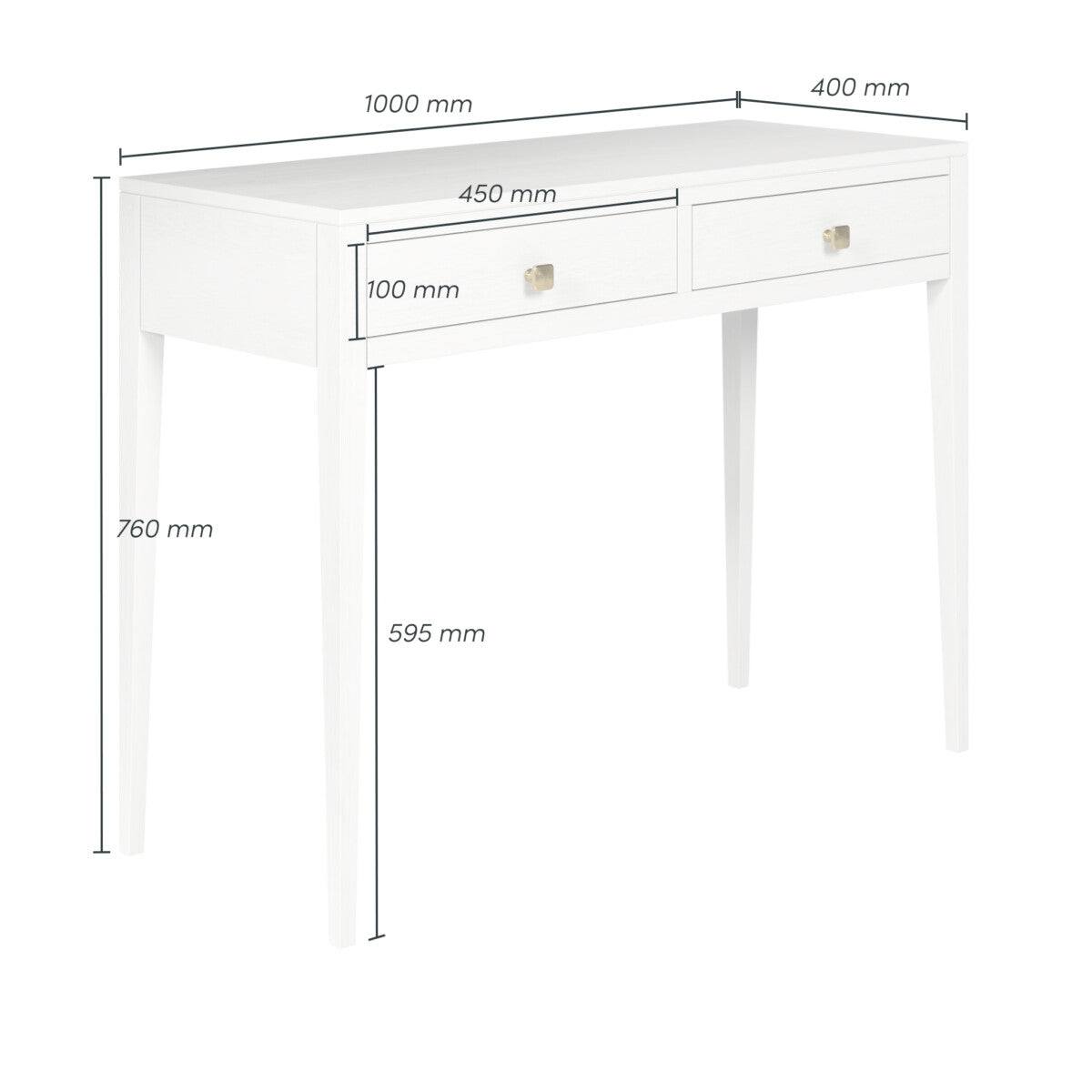 Radford White Console Table – Solid Oak, Two Drawers, Brass Handles