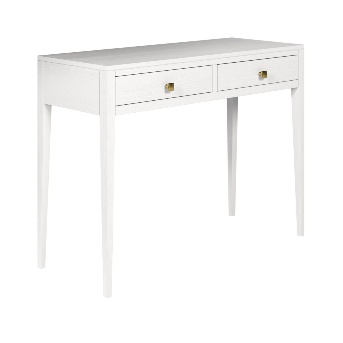 Radford White Console Table – Solid Oak, Two Drawers, Brass Handles
