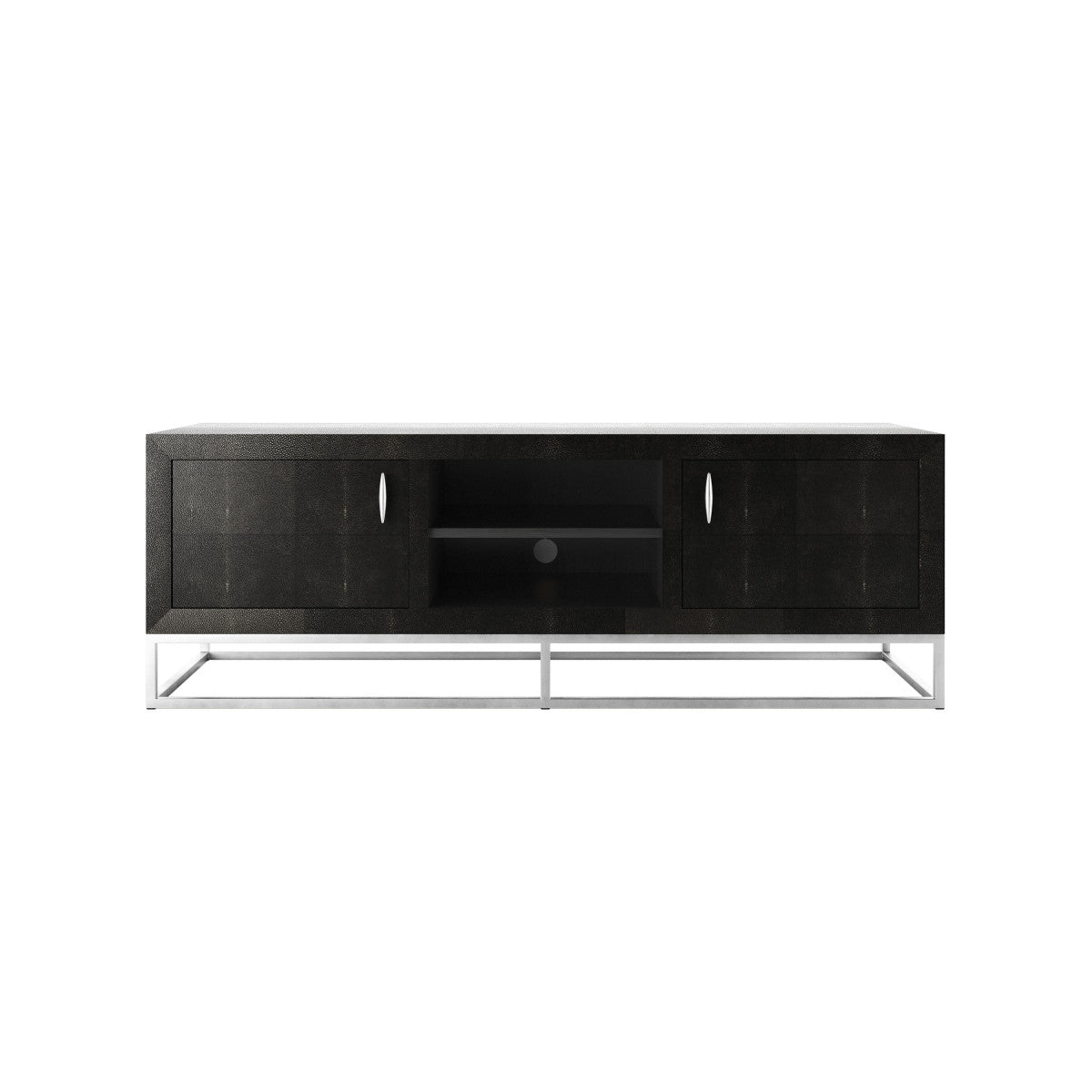 Hampton TV Unit | Black Shagreen with Chrome Handles