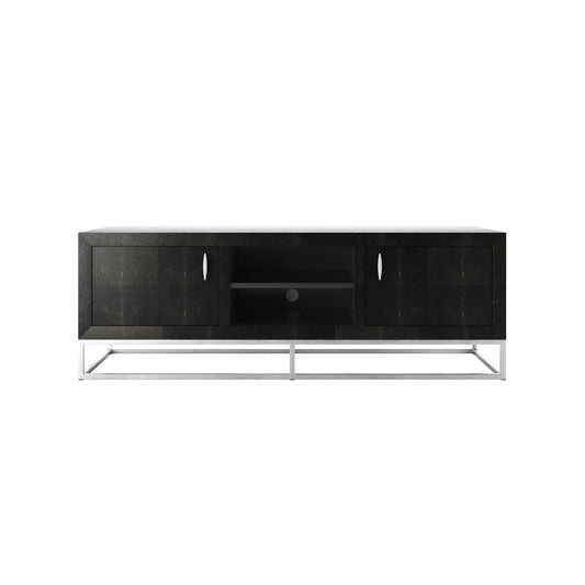 Hampton TV Unit | Black Shagreen with Chrome Handles