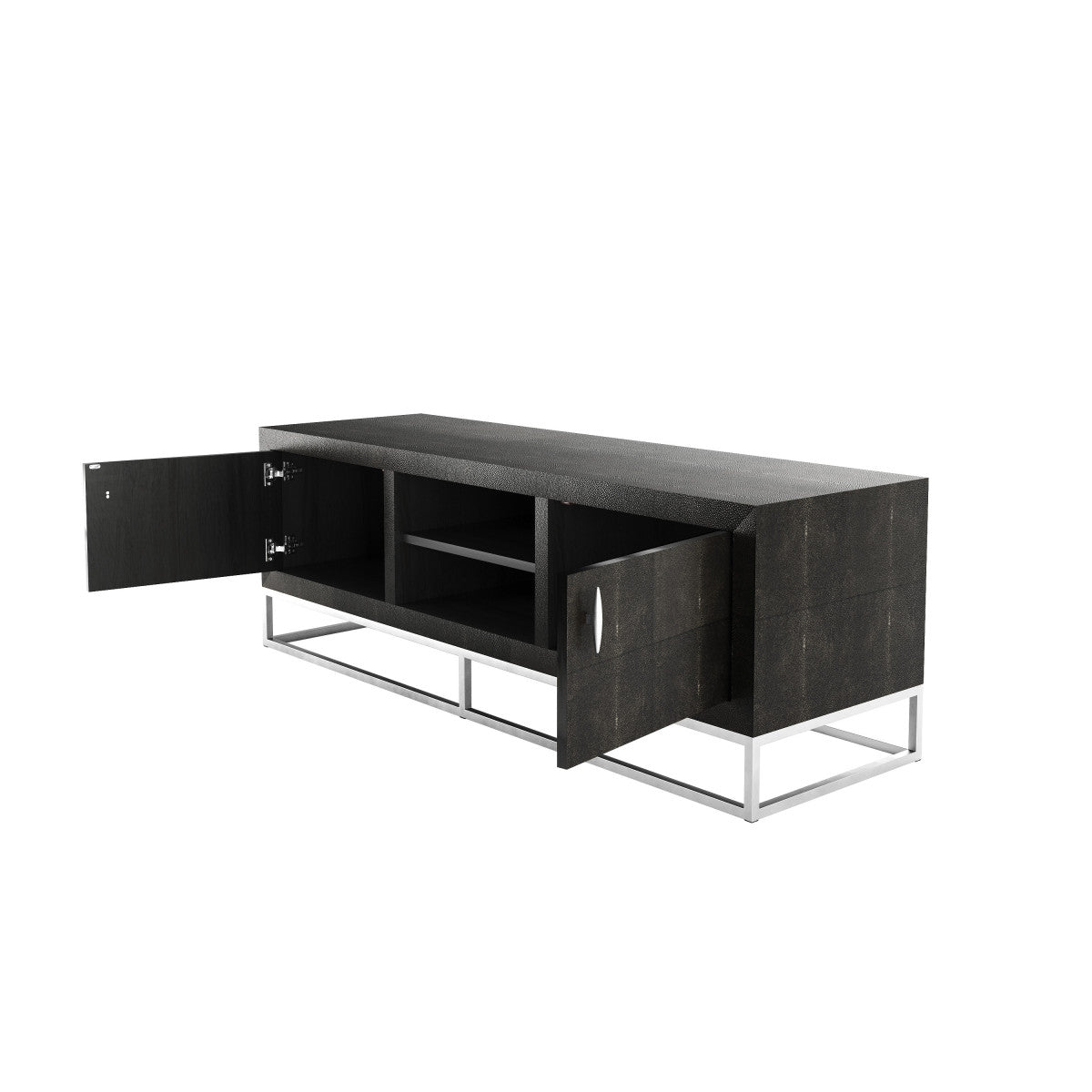 Hampton TV Unit | Black Shagreen with Chrome Handles