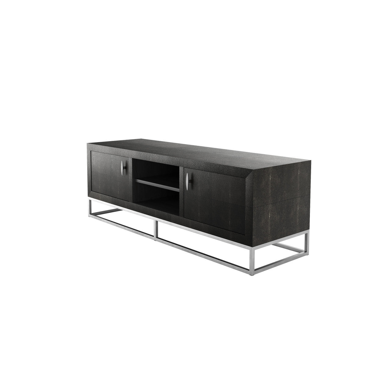 Hampton TV Unit | Black Shagreen with Chrome Handles